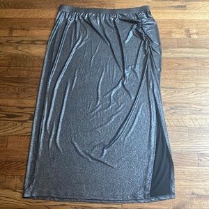 Lane Bryant 18/20 Gray Silver Metallic Shiny Maxi Skirt with Slit XL 2X XXL